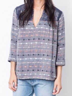 Ace & Jig Admiral Metallic Cotton Split Neck Harmony Top Blouse Small Boho